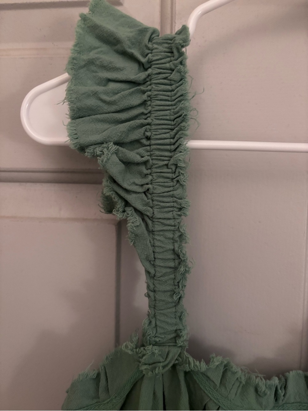 Free People Sage Green Ruffled Strap Mini Cotton Sundress sz XL pockets buttons - Picture 4 of 8